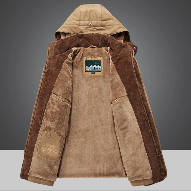 Herren warme Fleece Parka abnehmbare Kapuze