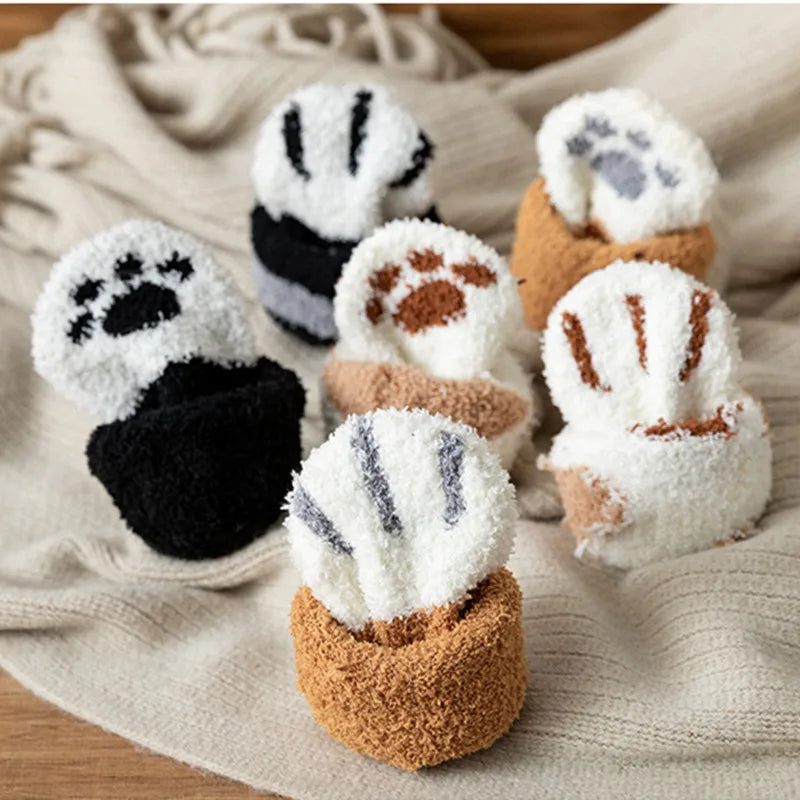 Plüsch Damen Socken Winter niedlichen Katzen Pfote Cartoon Baumwolle super weich