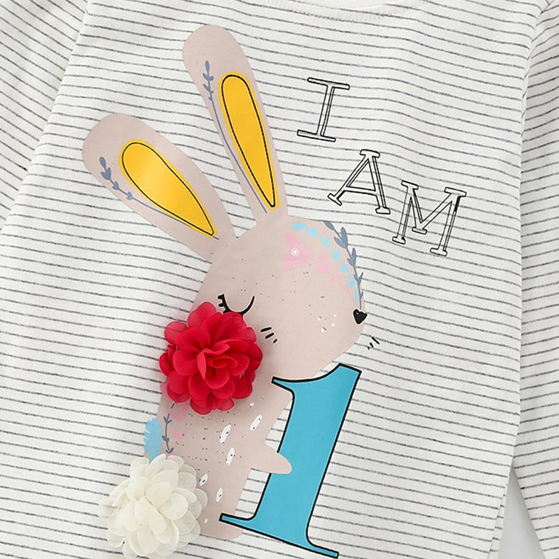 Little Maven Baby Mädchen Cartoon Blumen Hase "I am 1"