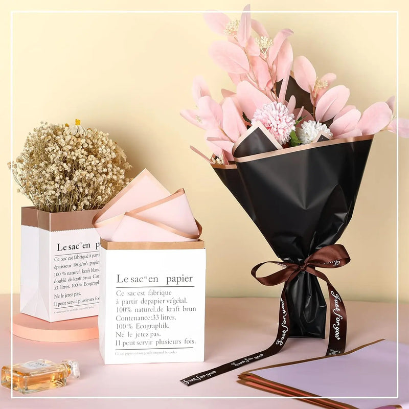 20 feuilles de papier d'emballage floral à bord doré, fournitures de bouquet de fleuriste colorées