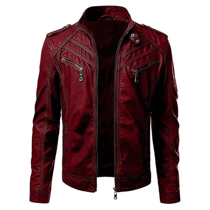 Herren Kunstleder Casual High-End-Mode Jacke mit Stehkragen