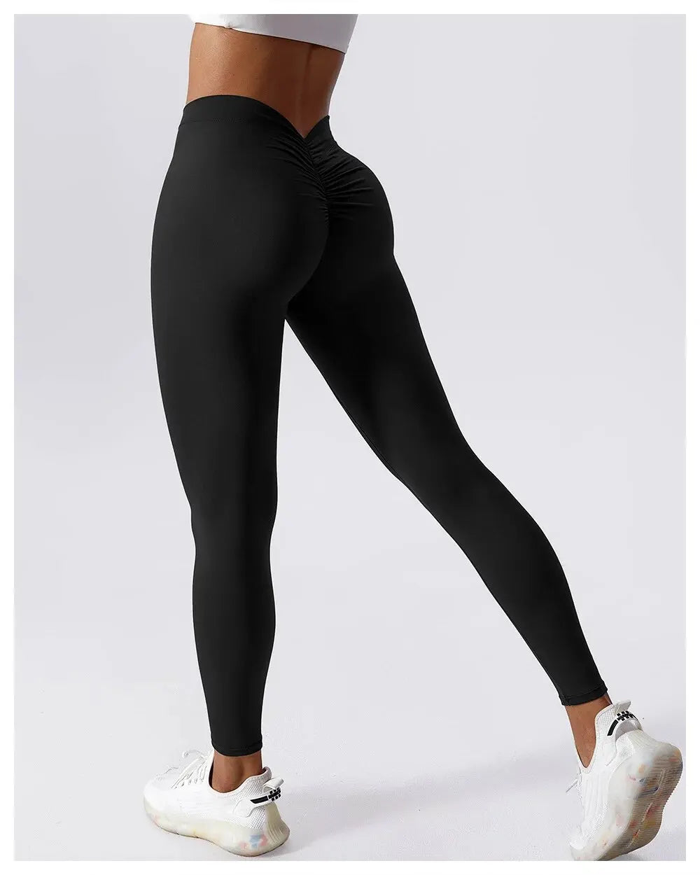Damen Yoga Sports Leggings mit V-Taille hinten, Hohe Taille