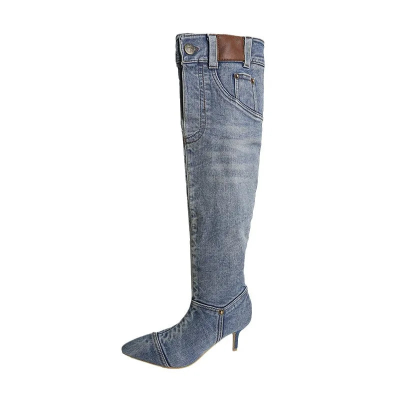 Damen Denim Jeans Designer Stiefel rutschfest
