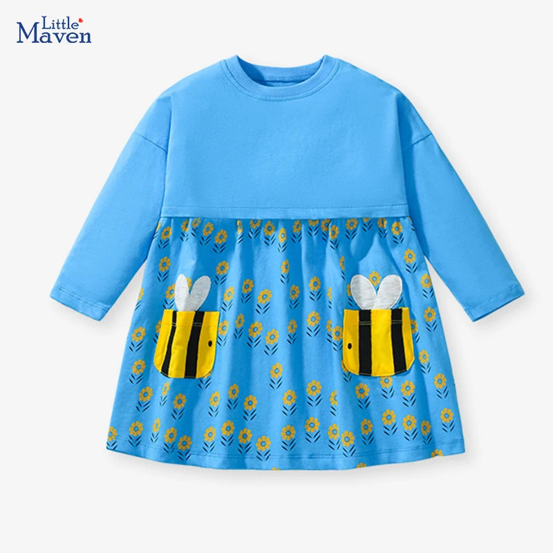 Little Maven Baby Mädchen Kleid Cartoon Blumen Casual Bienen