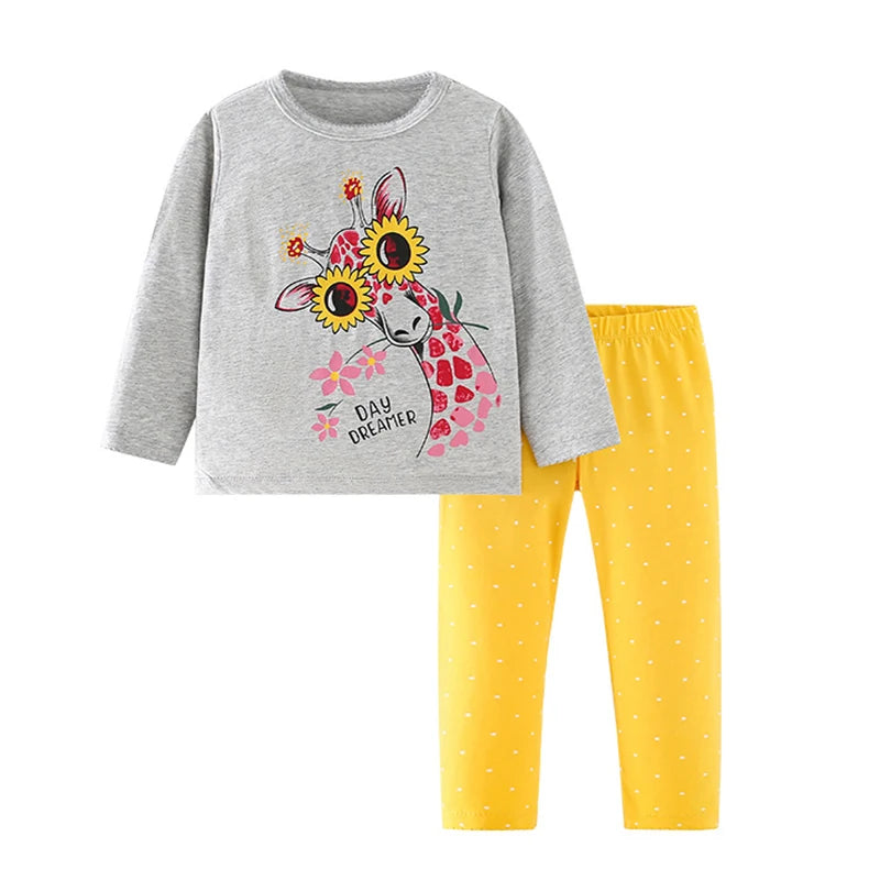 Little Maven Baby Girls Top + Leggings Set Cartoon Giraffe