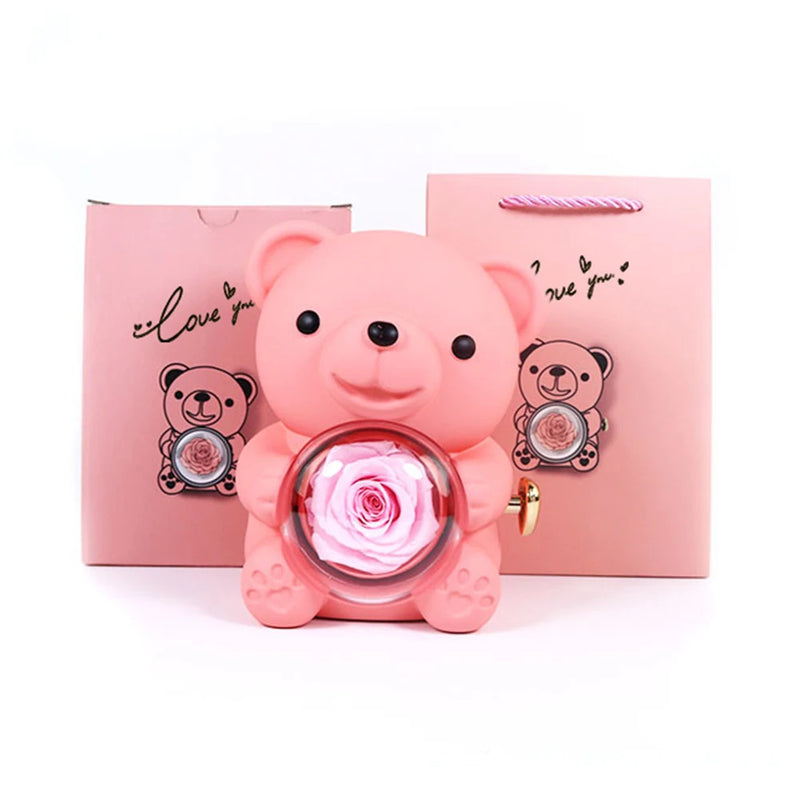 Rotierende Schmuckschatulle mit "ewiger Rose" Bärenmotiv