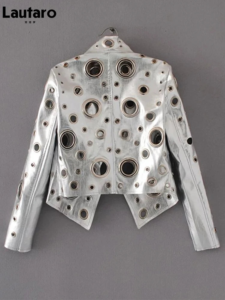 Lautaro Runway Cut Out kurze Kunstlederjacke, Golden Rivet, Coole stylische Designerjacke