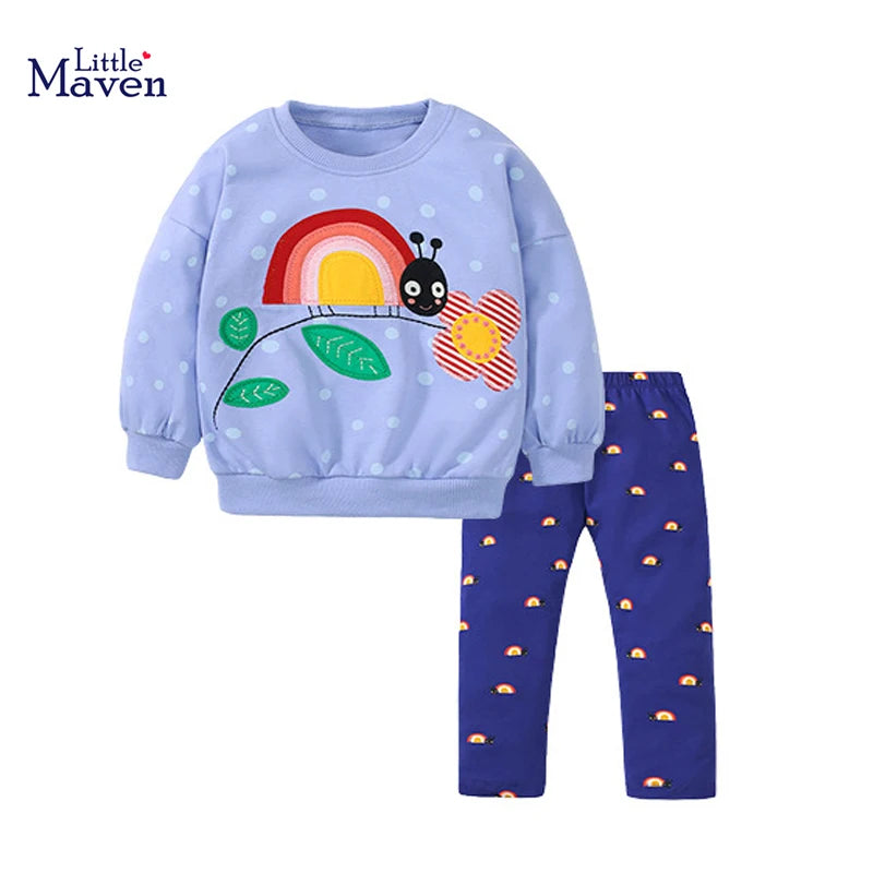 Little Maven Baby Mädchen Sweatshirt mit Leggings Set Baumwolle Cartoon Regenbogen Schnecke