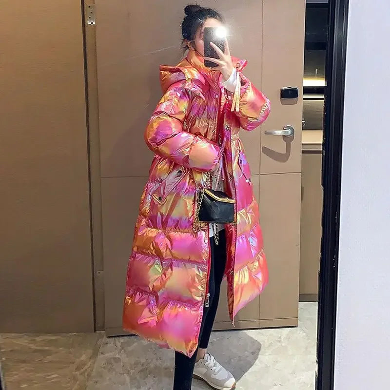 Long Shiny Women's Winter Coat Waterproof