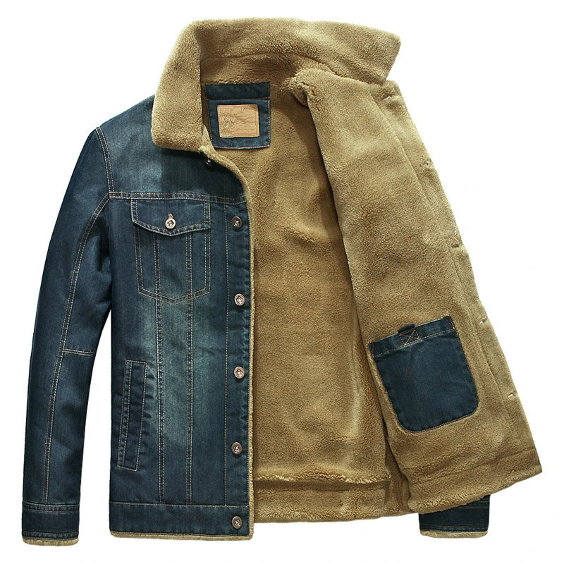 Herren Windbreaker Fleece dicke warme Winter Jeans Jacke