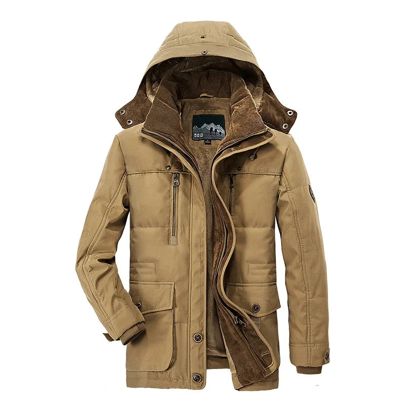 Herren warme Fleece Parka abnehmbare Kapuze