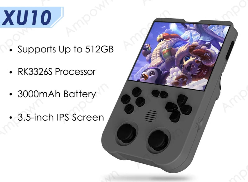 Ampown XU10 Handheld-Spielkonsole, 3,5-Zoll-IPS-Bildschirm, 3000-mAh-Akku, Linux-System, integrierte Retro-Spiele, tragbare Videospielkonsole