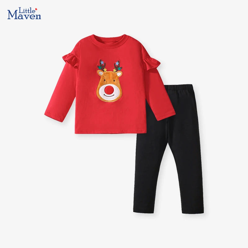 Little Maven Baby Mädchen Sweatshirt Top + Leggings Set Cartoon Weihnachts Hirsch