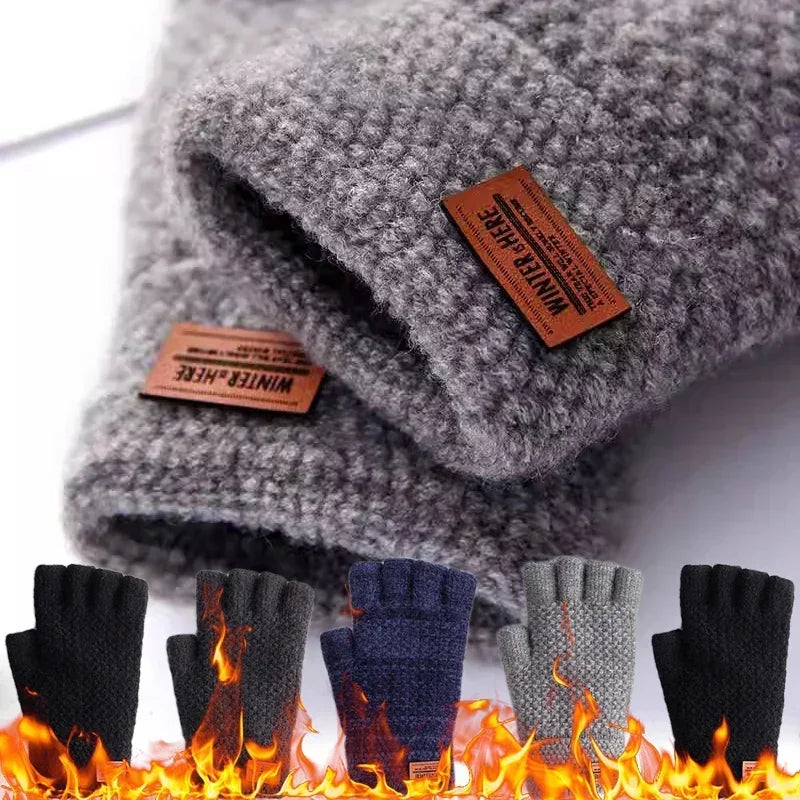 Fingerlose Winter Handschuhe für Herren gestrickt dicke Wolle