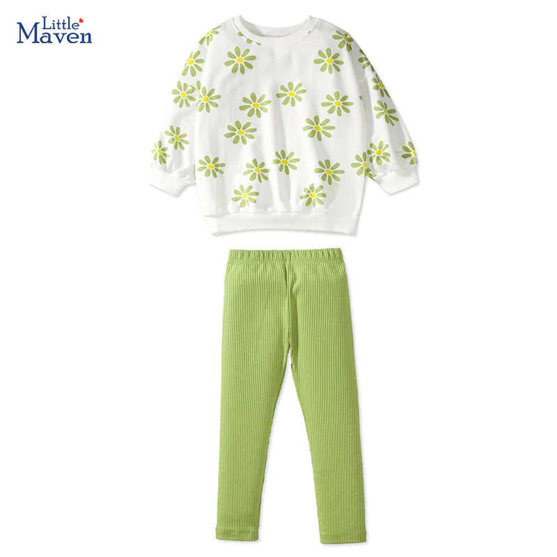 Little Maven Baby Mädchen Sweatshirt + Leggings Set Cartoon Blumen 