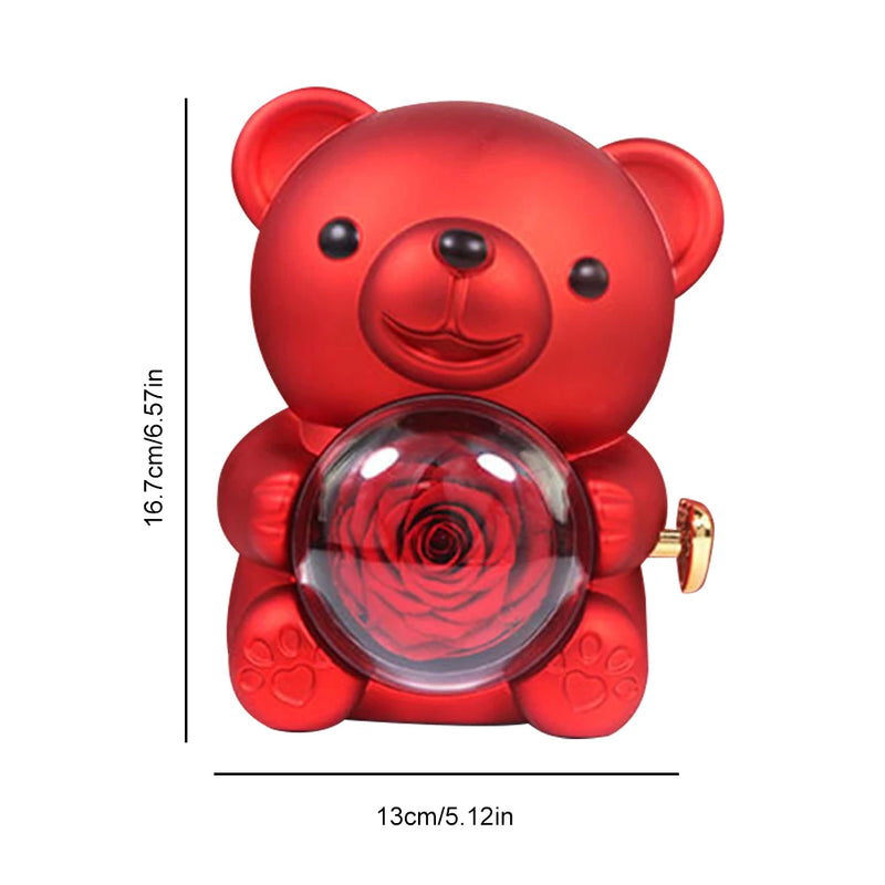 Rotierende Schmuckschatulle mit "ewiger Rose" Bärenmotiv