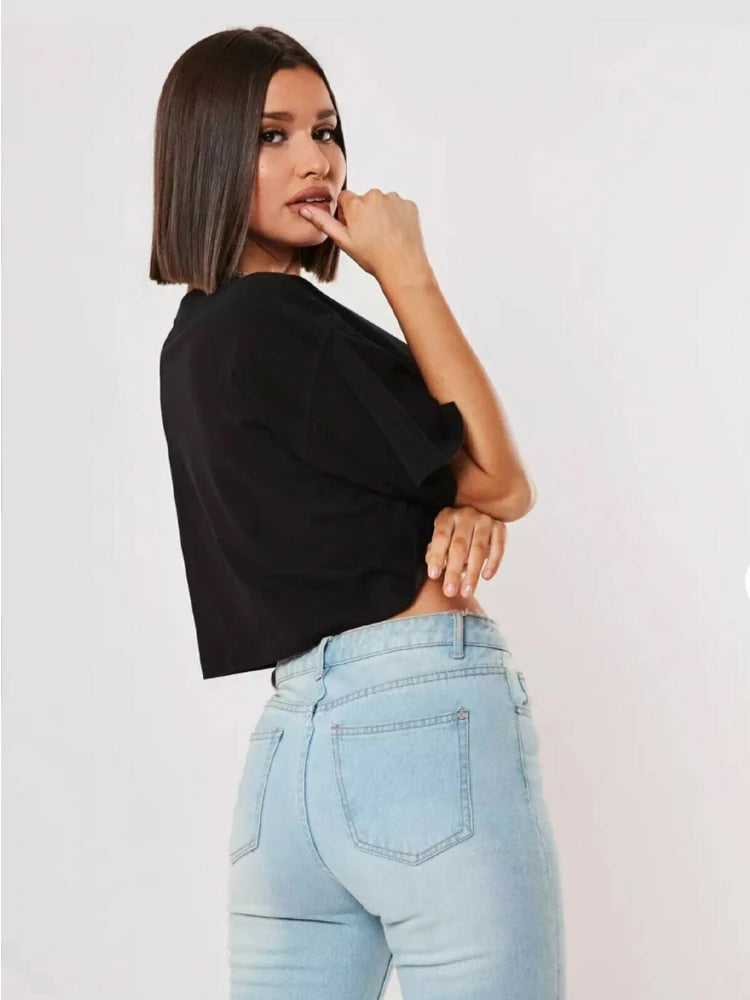 Damen Crop Top Sport Shirt Baumwolle Yoga Fitness, kurzarm