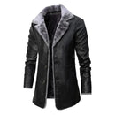 Men's Plush Leather Jacket Warm Winter Leather Coat