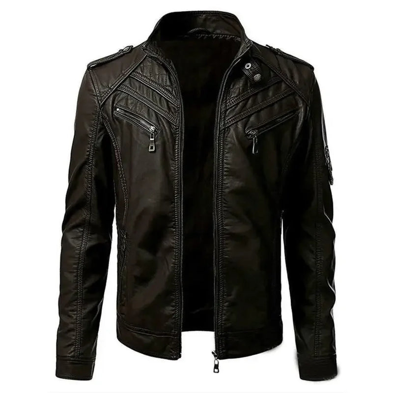 Herren Kunstleder Casual High-End-Mode Jacke mit Stehkragen
