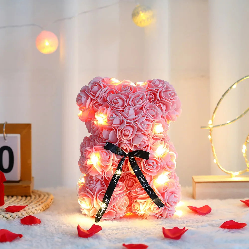 Künstlicher Teddybär mit Rose und Box, romantisches Geschenk