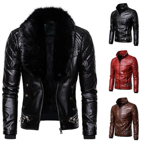 Bomber moto ajouter laine cuir veste hommes automne rabattre fourrure