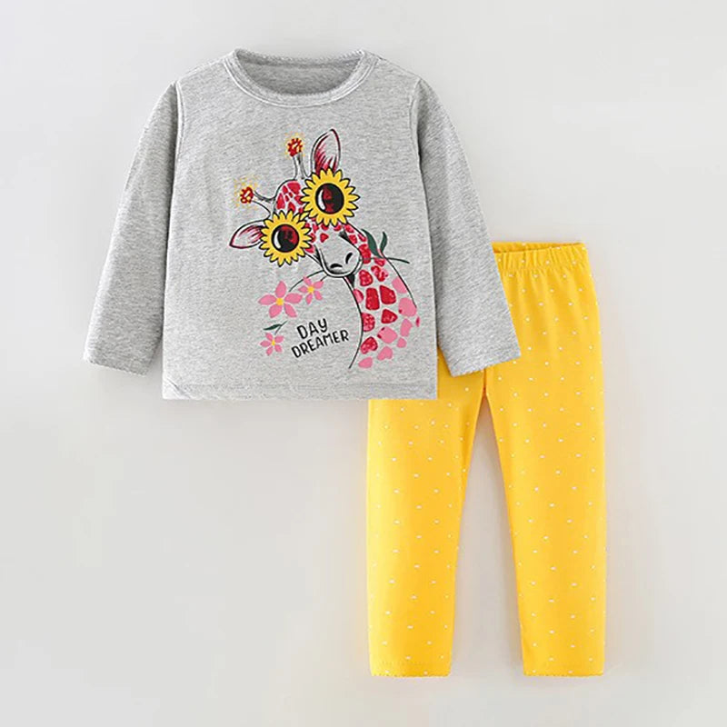 Little Maven Baby Mädchen Oberteil Top + Leggings Set Cartoon Giraffe