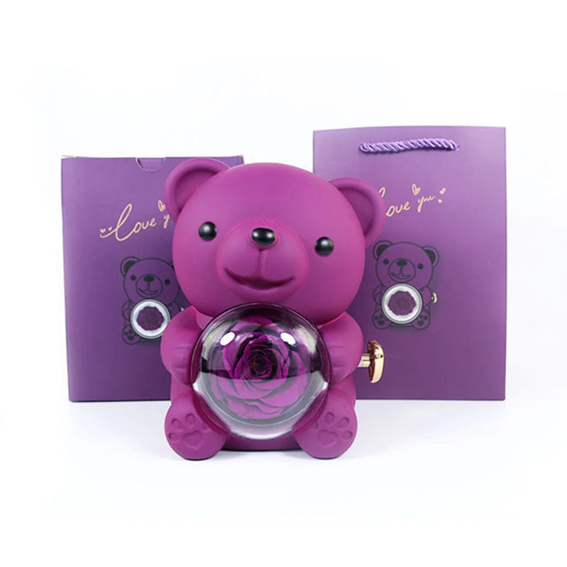 Rotierende Schmuckschatulle mit "ewiger Rose" Bärenmotiv