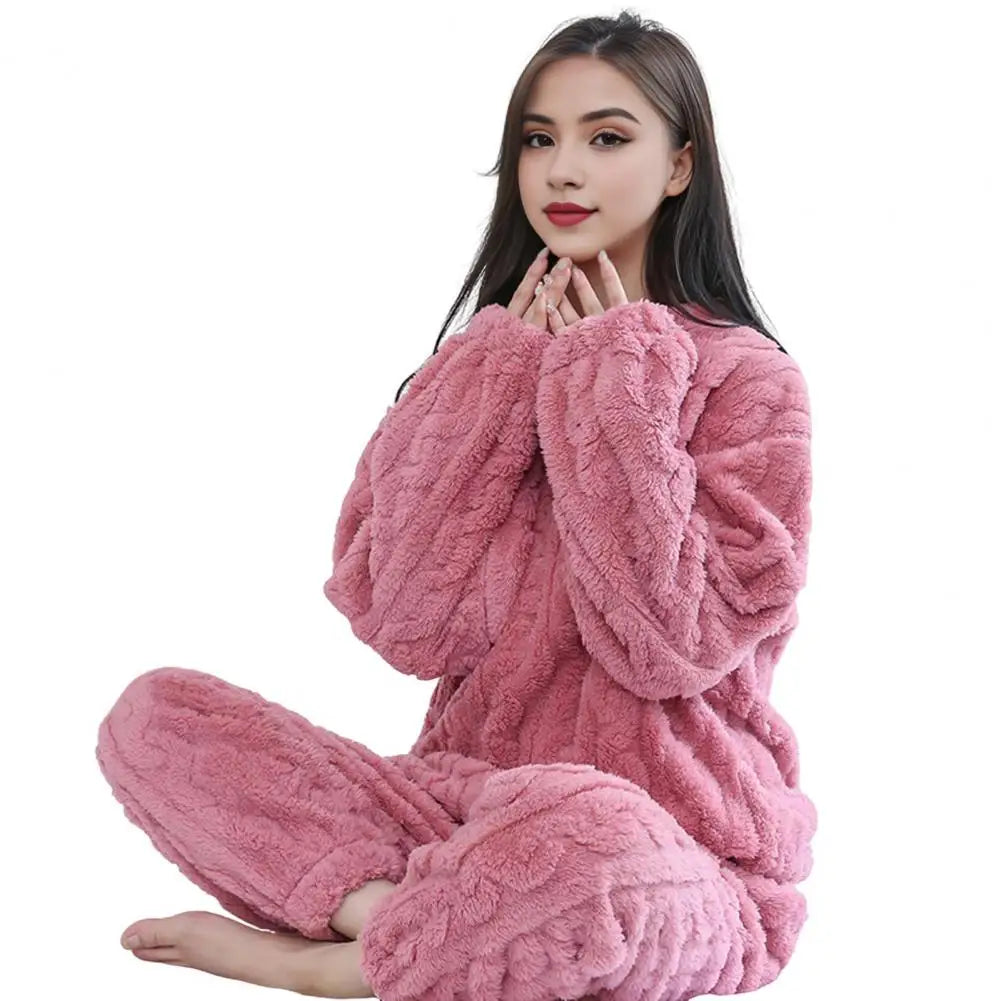 Weibliches Samt Pyjama Set Fleece Hosenanzug Nachtwäsche Loungewear