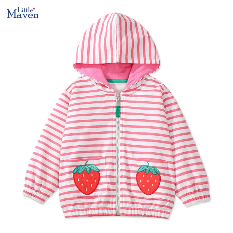 Little Maven Baby Mädchen Baumwolle Jacke mit Kapuze Stickerei Cartoon Erdbeere