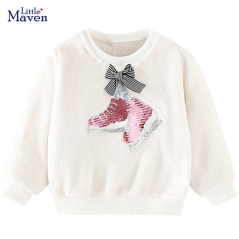 Little Maven Baby Mädchen Fleece Sweatshirt mit Pailletten Schlittschuhe 