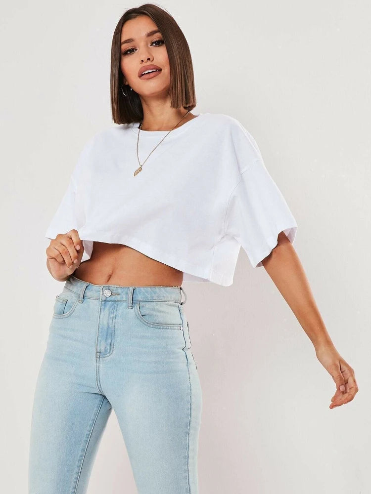 Damen Crop Top Sport Shirt Baumwolle Yoga Fitness, kurzarm