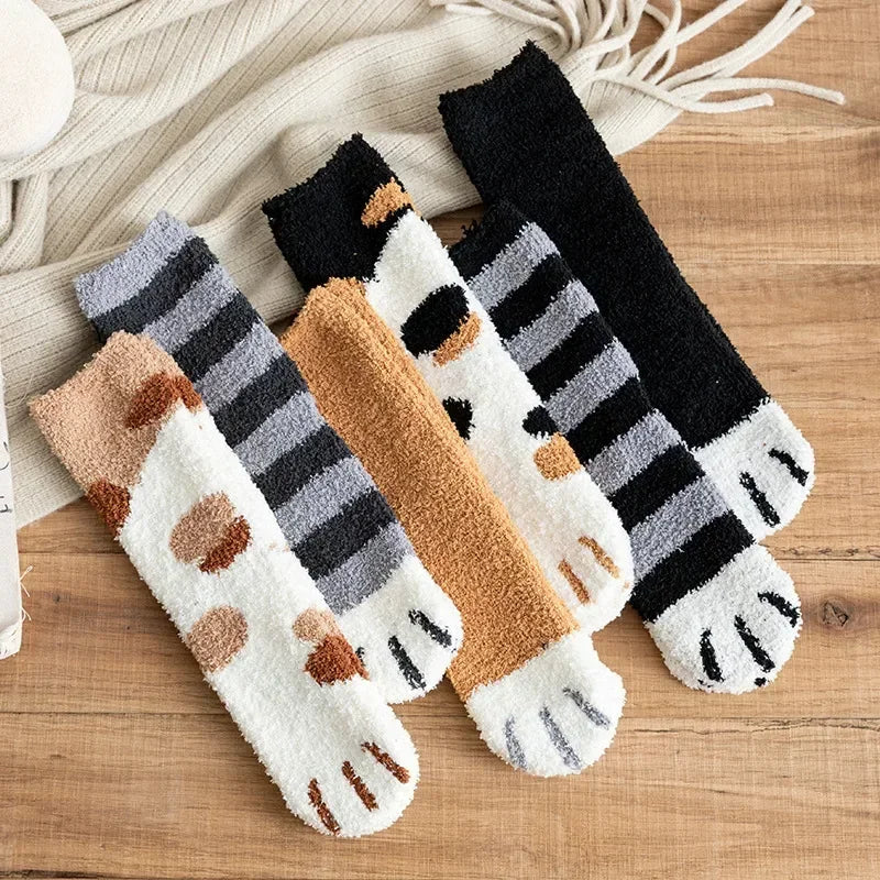 Plüsch Damen Socken Winter niedlichen Katzen Pfote Cartoon Baumwolle super weich