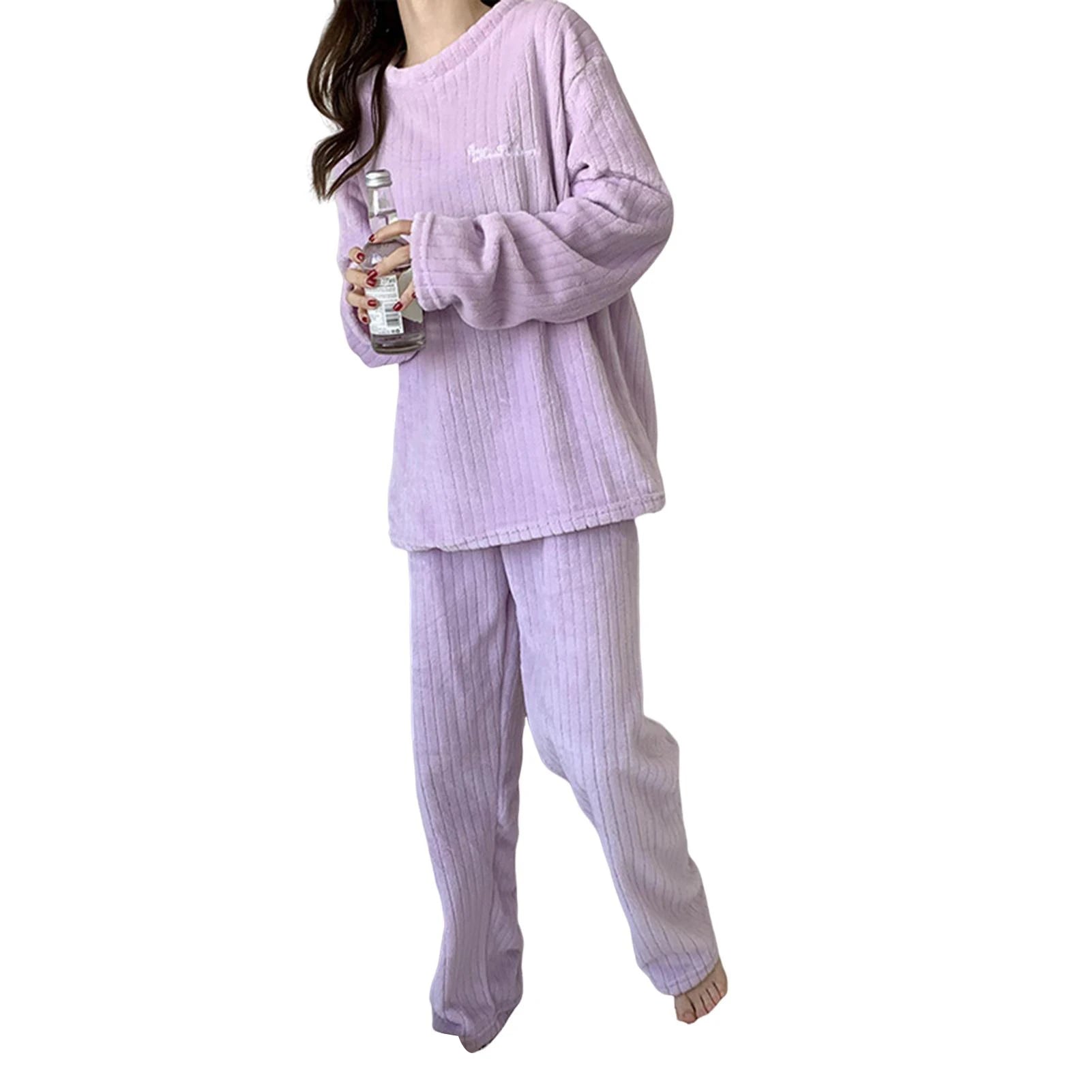 Weibliches Samt Pyjama Set Fleece Hosenanzug Nachtwäsche Loungewear
