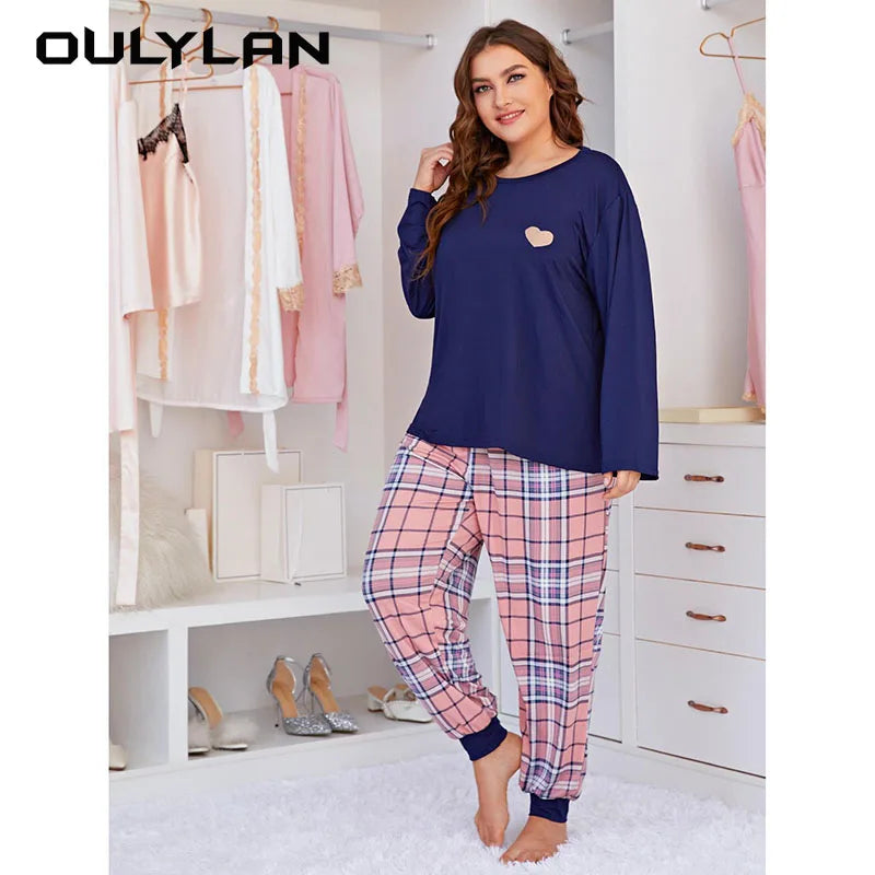 Damen Langärmliges Home Wear Set, Herbst Pyjama, Übergröße