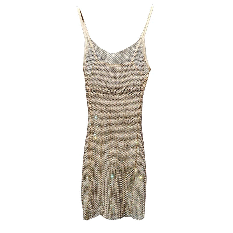 Sexy funkelndes Diamanten Strass Mesh Damen Mini Kleid