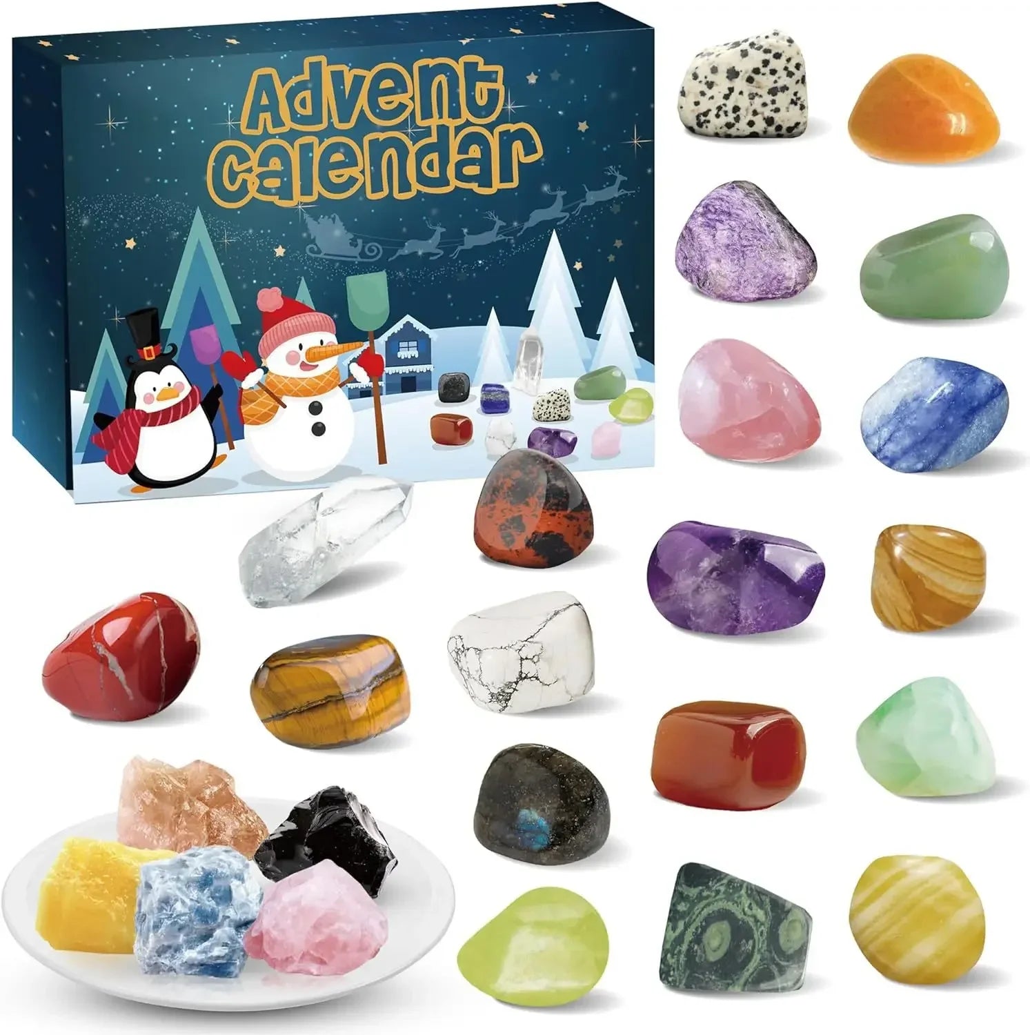 Advent calendar natural &amp; pure natural stone crystals Christmas gift box 24 days