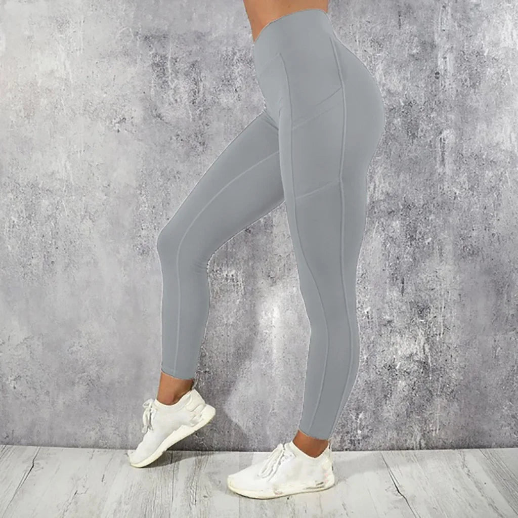 Women's Pocket Yoga Pants Solid Fitness Sport Leggings High Waist Plus Size