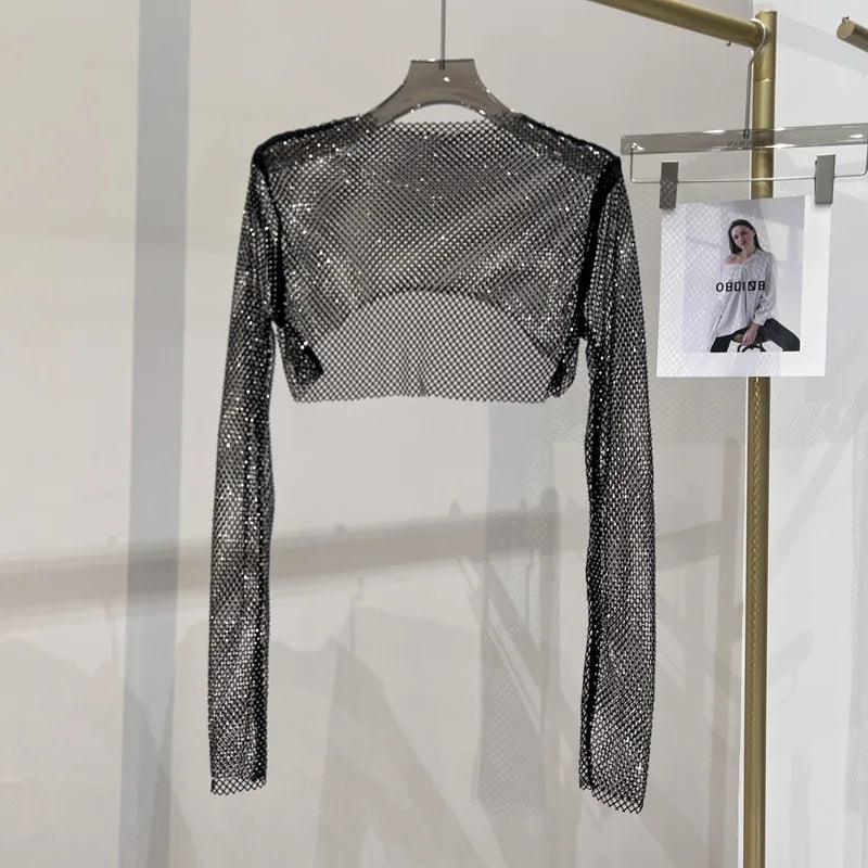 Women's Short Crop Top Mesh Clubwear Party Top