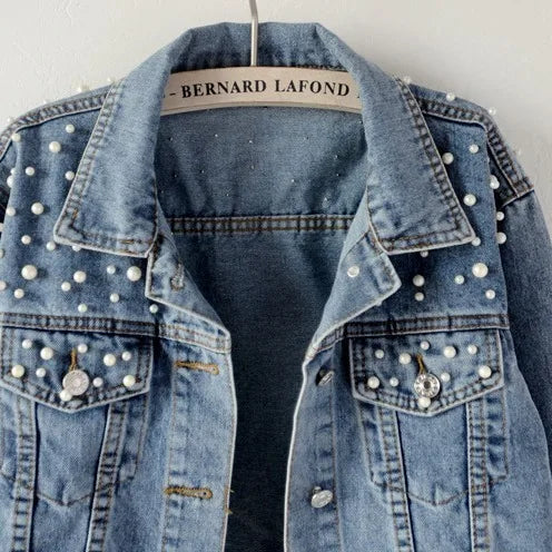 Denim Jeans Jacke mit Perlen für Damen