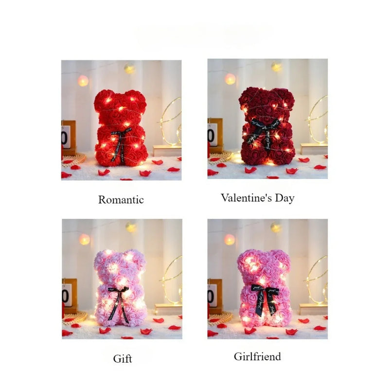 Künstlicher Teddybär mit Rose und Box, romantisches Geschenk