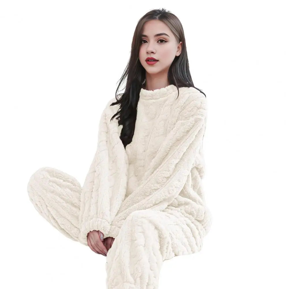 Weibliches Samt Pyjama Set Fleece Hosenanzug Nachtwäsche Loungewear