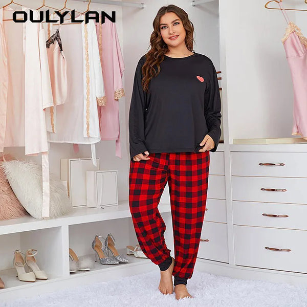 Damen Langärmliges Home Wear Set, Herbst Pyjama, Übergröße