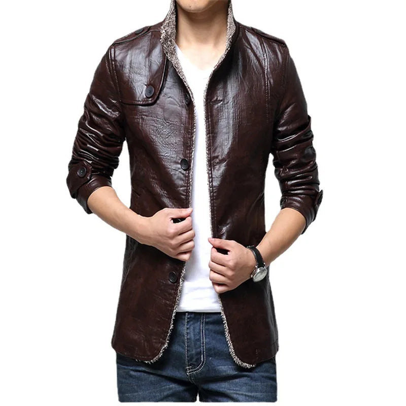 Herren Slim Fit Fleece Lederjacke