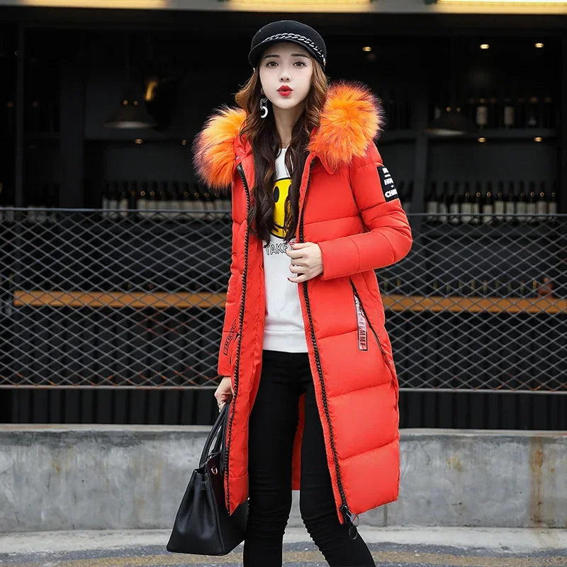 Down Parkas Winter Jacket Large Fur Collar Thick Slim Coat Fashion Hooded