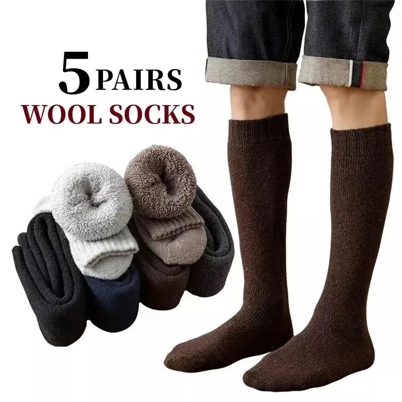 5 Paar super dicke warme Winter Herren Wollsocken Kniestrümpfe 