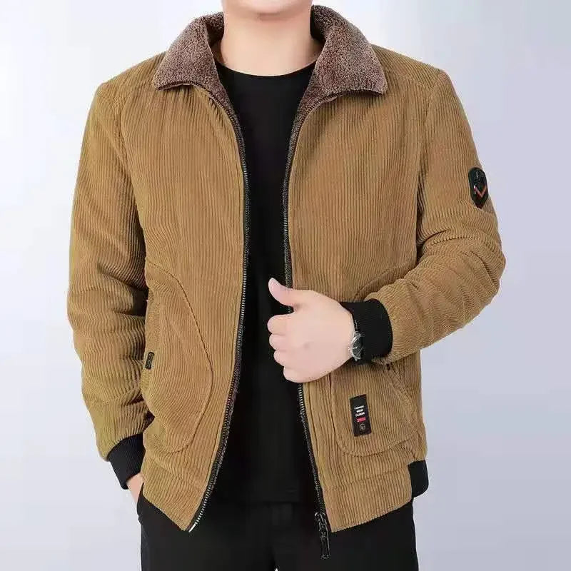 Dicke Herren Cargojacke Cord Fleece Windbreaker Parkas