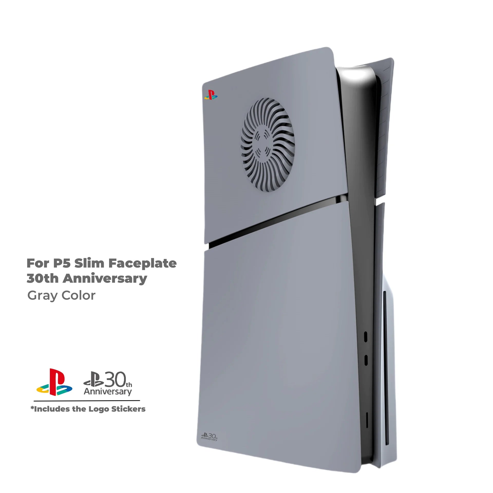 PS5 Graue Frontplatte mit Lüftungsschlitze für PS5, schlanke Hartplastik-Seitenteile, Ersatzabdeckung für Playstation 5