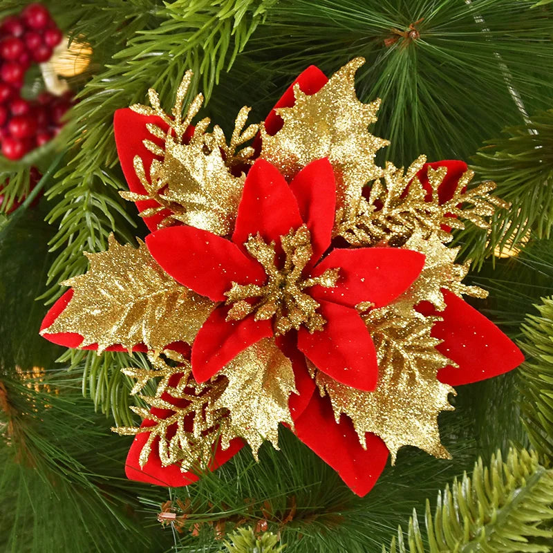 Glitter Künstliche Weihnachten Blumen Weihnachten Baum Ornamente