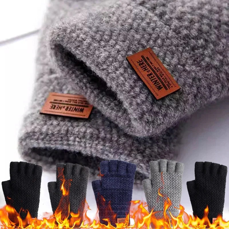 Unisex warm knitted thick thermal fingerless gloves