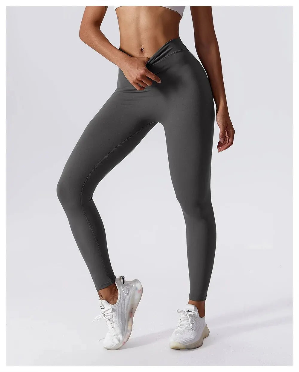 Damen Yoga Sports Leggings mit V-Taille hinten, Hohe Taille
